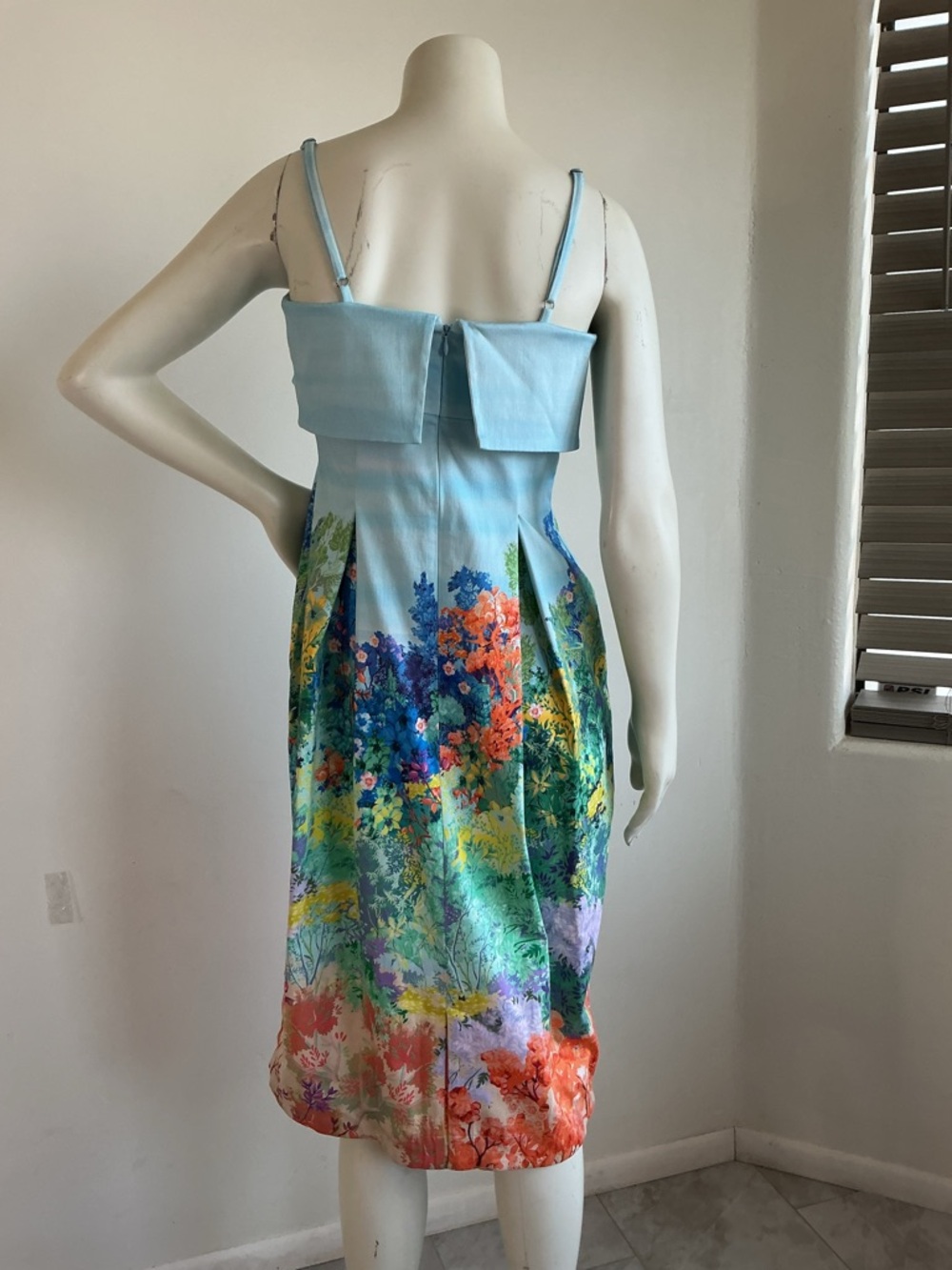 Anthropologie Landscape Floral Midi Dress Blue Fit & Flare Garden Artsy Size S - Picture 4 of 11